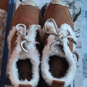 Yellow Box Brown and Cream Moccasins with Cozy Lining